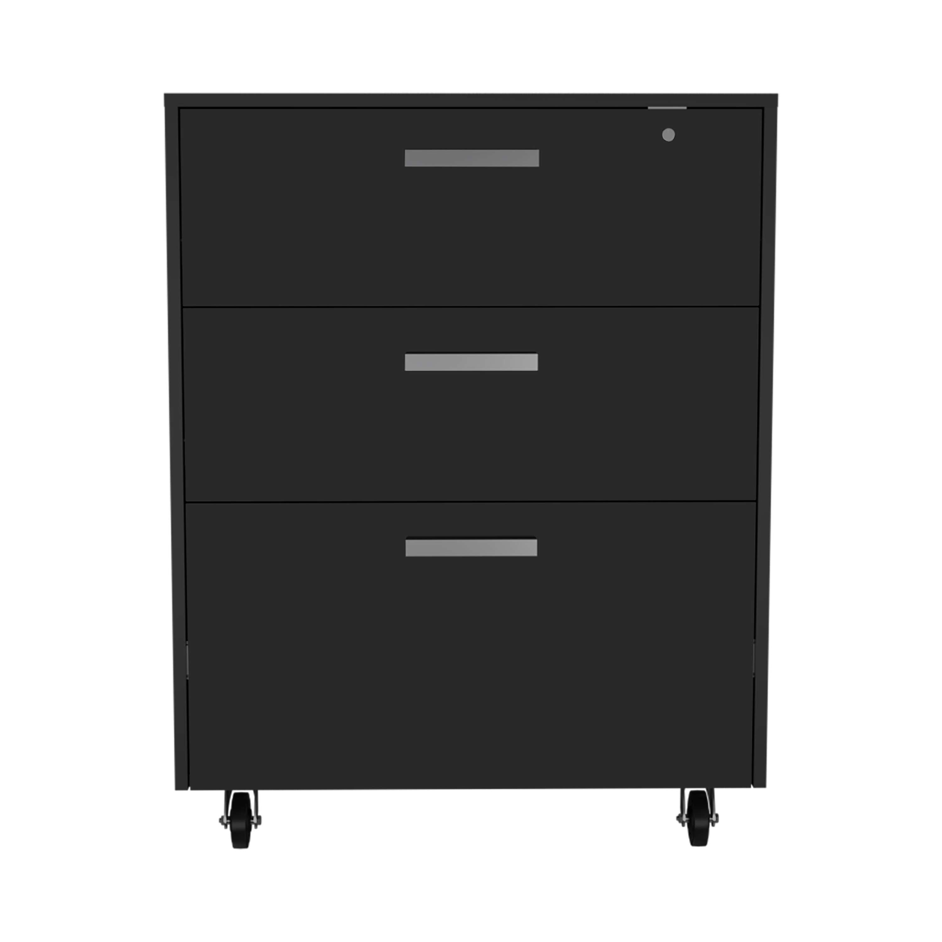 35" Black Wood Three Drawers Filing Cabinet - Office