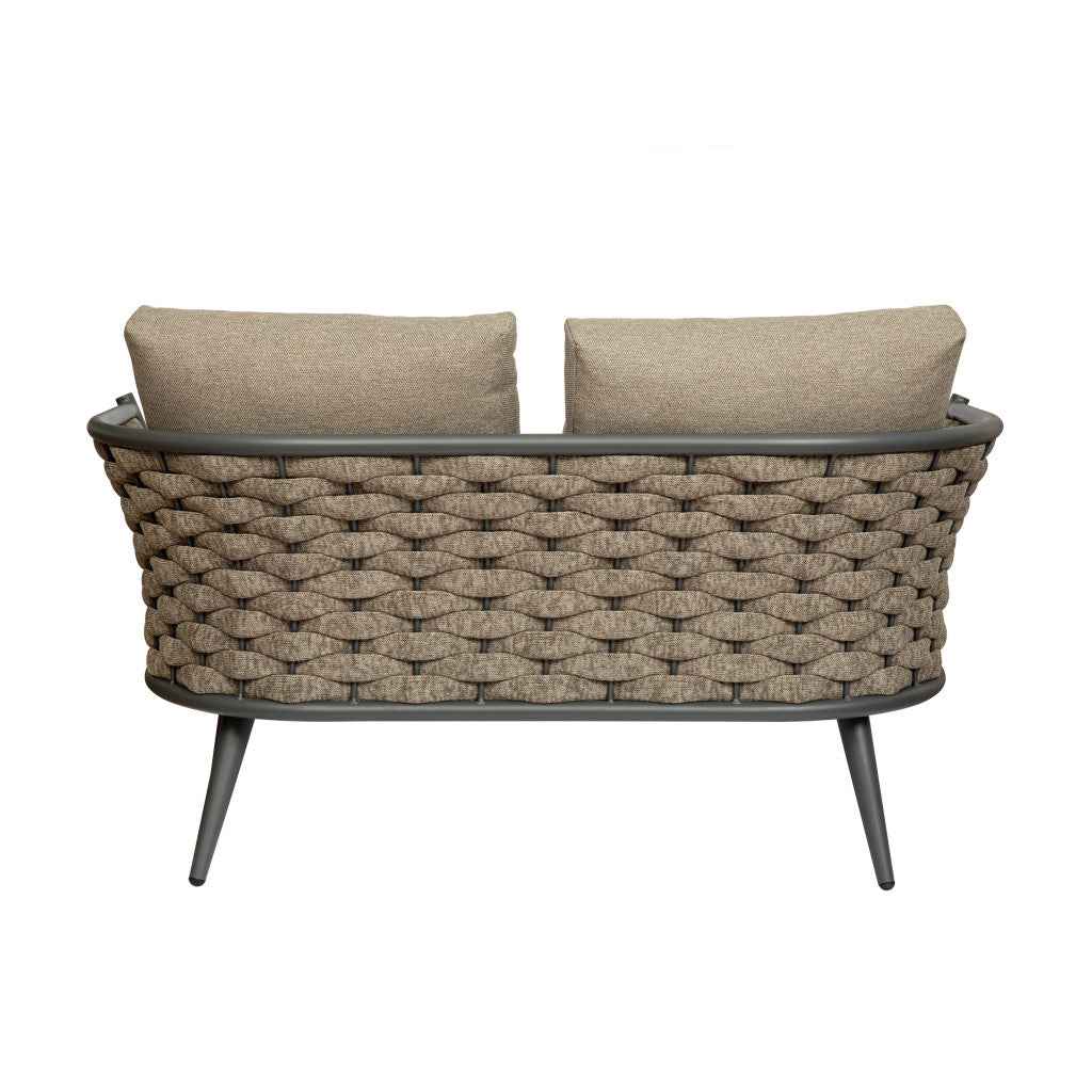 56" Dark Gray Aluminum Outdoor Love Seat with Taupe Cushions
