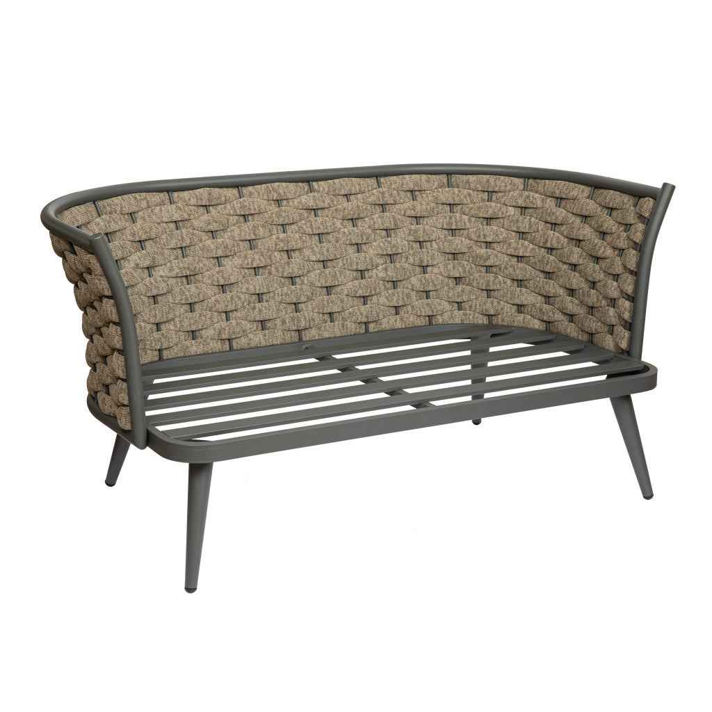 56" Dark Gray Aluminum Outdoor Love Seat with Taupe Cushions