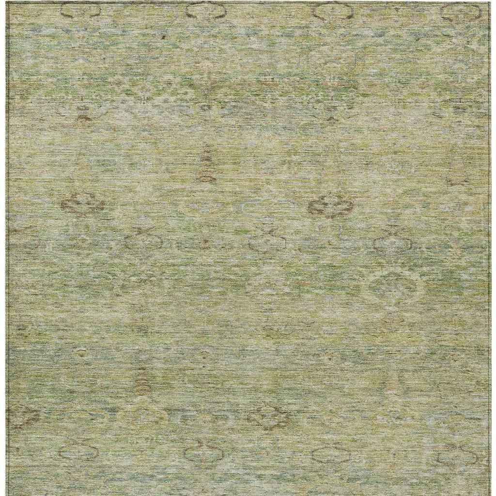 9' X 12' Green And Gold Oriental Washable Indoor Outdoor Area Rug