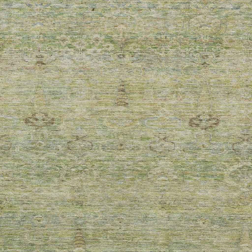 9' X 12' Green And Gold Oriental Washable Indoor Outdoor Area Rug