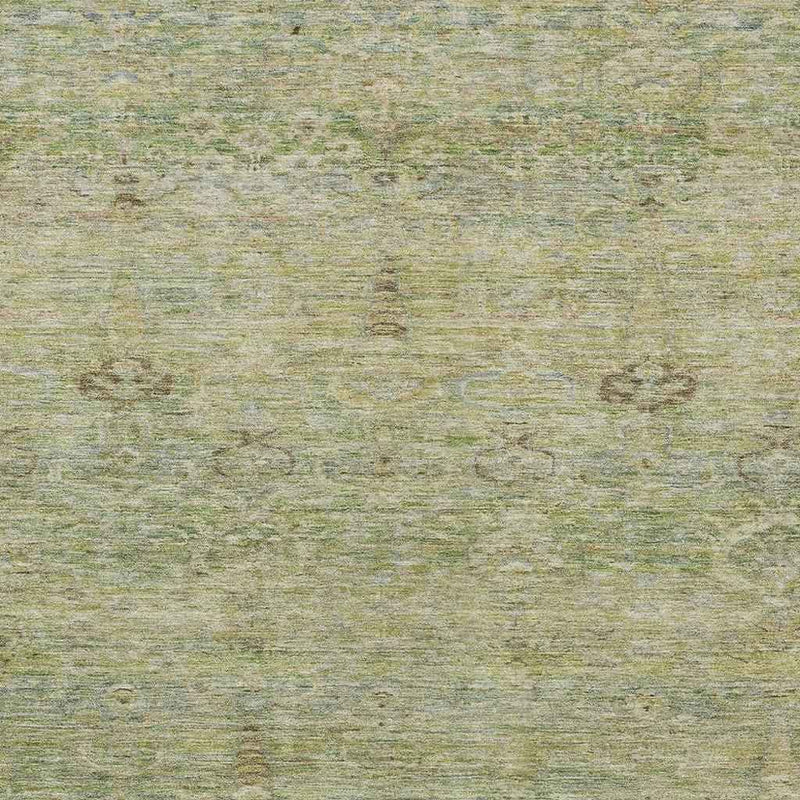 9' X 12' Green And Gold Oriental Washable Indoor Outdoor Area Rug