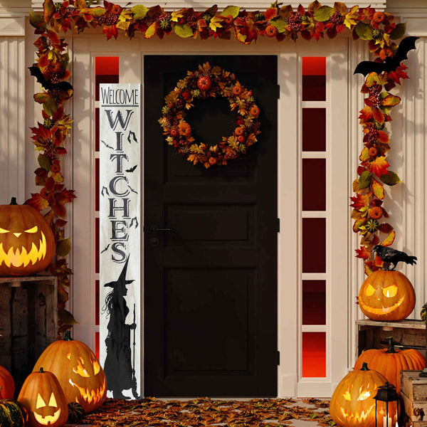 72" Black And White Solid Wood Welcome Home Halloween Witch Porch Sign