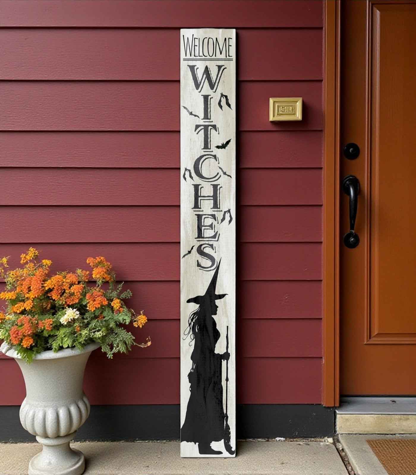 72" Black And White Solid Wood Welcome Home Halloween Witch Porch Sign