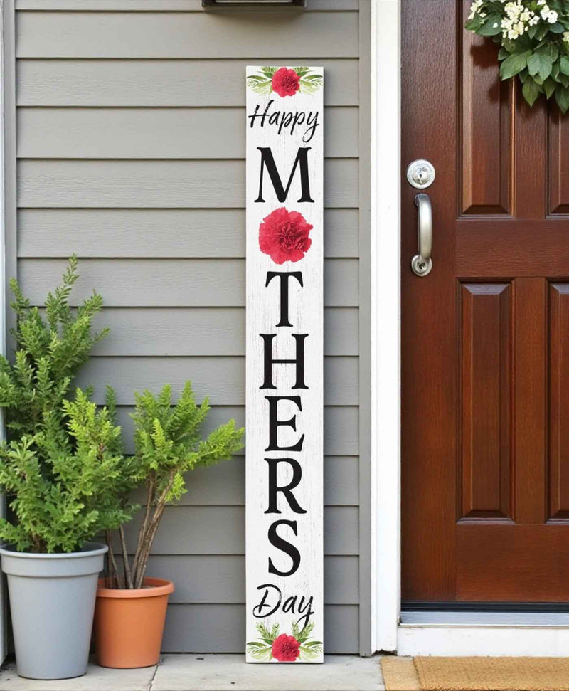 72" White Black And Pink Mother's Day Solid Wood Porch Sign
