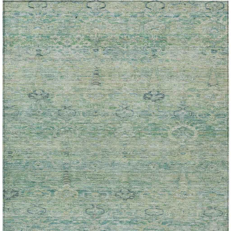 8' X 10' Teal Blue And Linen Oriental Washable Indoor Outdoor Area Rug