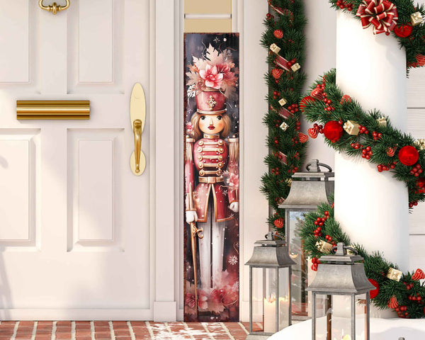 48" Pink And White Christmas Female Nutcracker Solid Wood Porch Sign