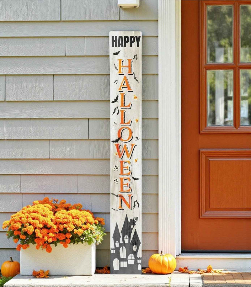 72" White Black And Orange Halloween Ghost Solid Wood Porch Sign