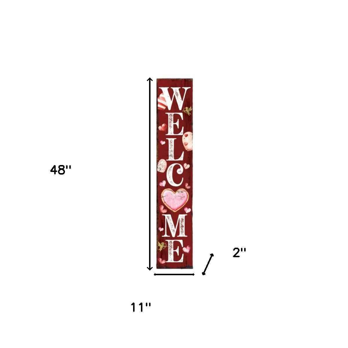 48" Red And White Solid Wood Valentine's Day Heart Welcome Porch Sign