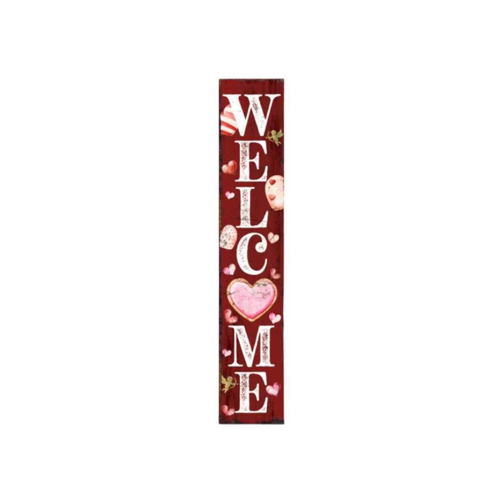 48" Red And White Solid Wood Valentine's Day Heart Welcome Porch Sign