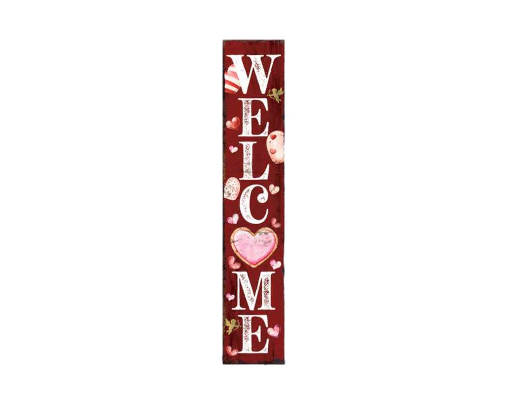 48" Red And White Solid Wood Valentine's Day Heart Welcome Porch Sign