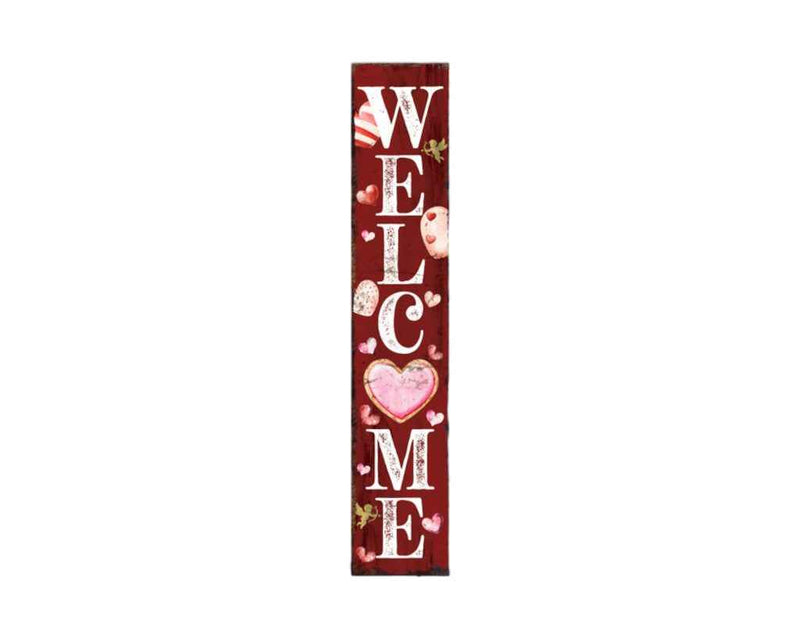 48" Red And White Solid Wood Valentine's Day Heart Welcome Porch Sign