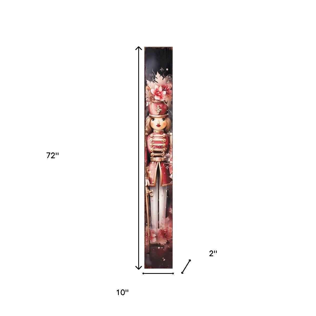 72" Black And Pink Solid Wood Christmas Female Nutcracker Porch Sign
