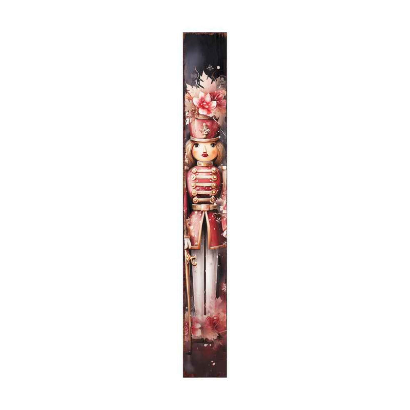 72" Black And Pink Solid Wood Christmas Female Nutcracker Porch Sign