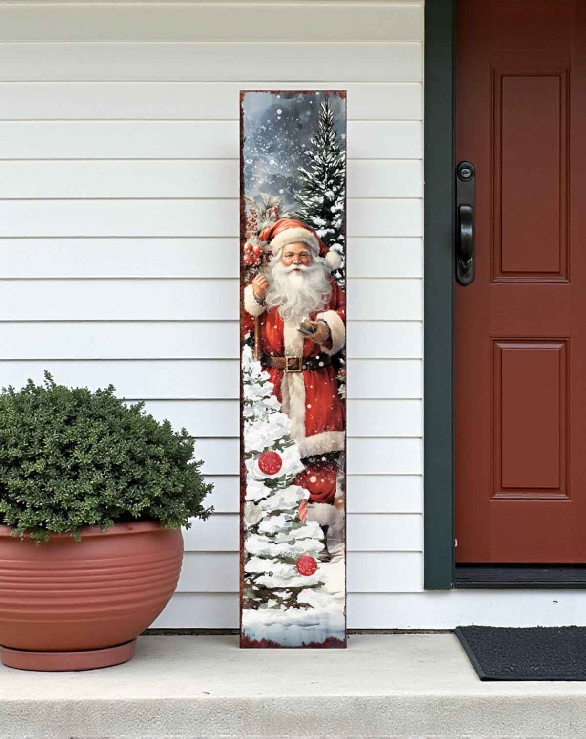 48" Red And White Solid Wood Christmas Santa Porch Sign