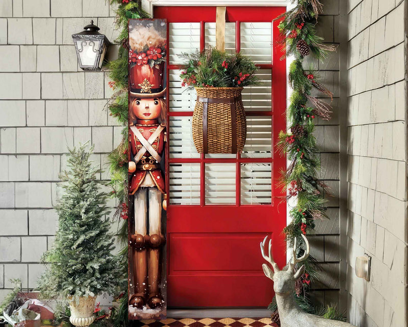 72" Black And Red Solid Wood Christmas Female Nutcracker Porch Sign