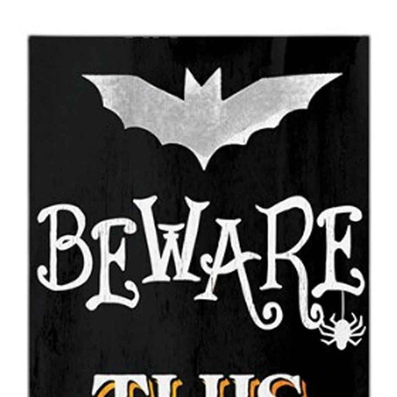 72" Black And White Solid Wood Beware Halloween Ghost Porch Sign