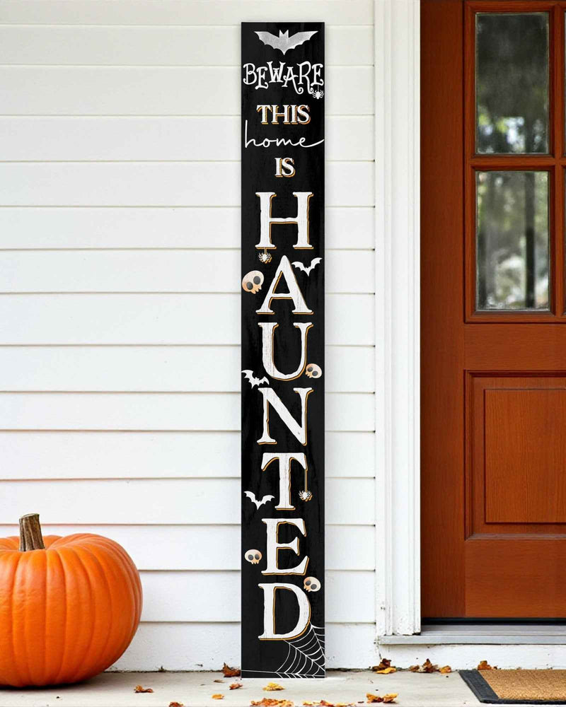 72" Black And White Solid Wood Beware Halloween Ghost Porch Sign