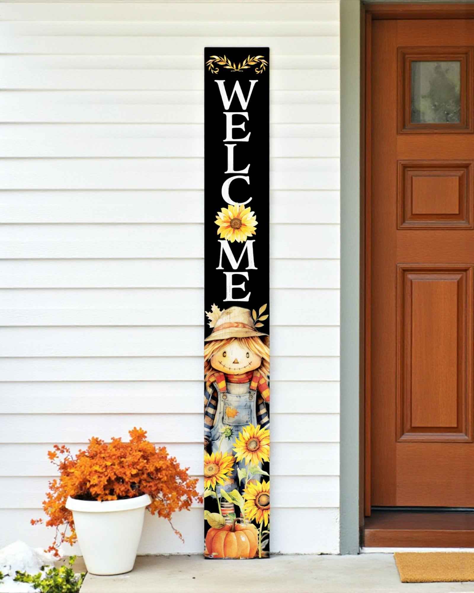 72" Black White Yellow And Orange Solid Wood Porch Sign