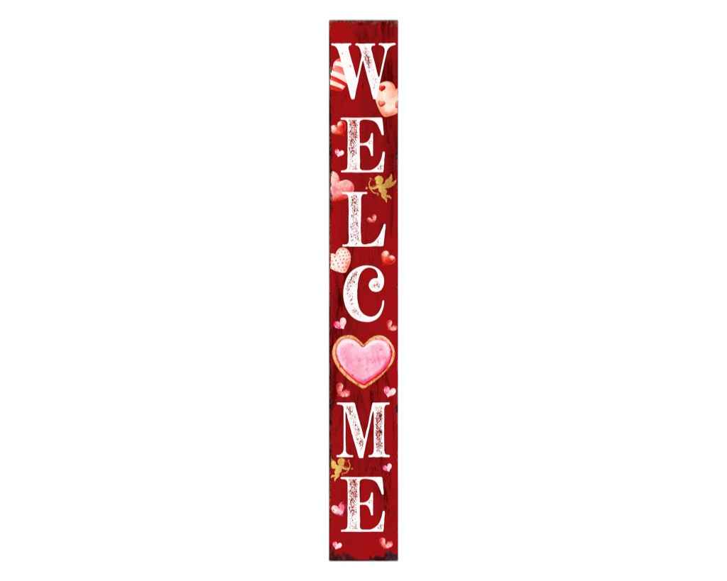 72" Pink Red And White Solid Wood Welcome Valentine's Day Heart Porch Sign