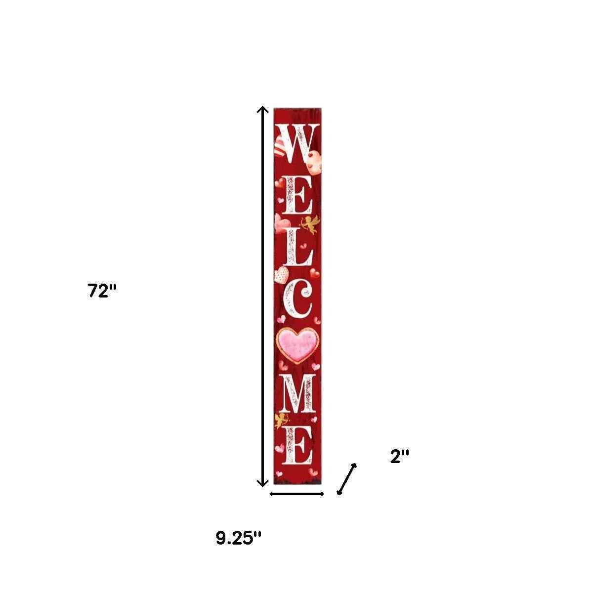 72" Pink Red And White Solid Wood Welcome Valentine's Day Heart Porch Sign