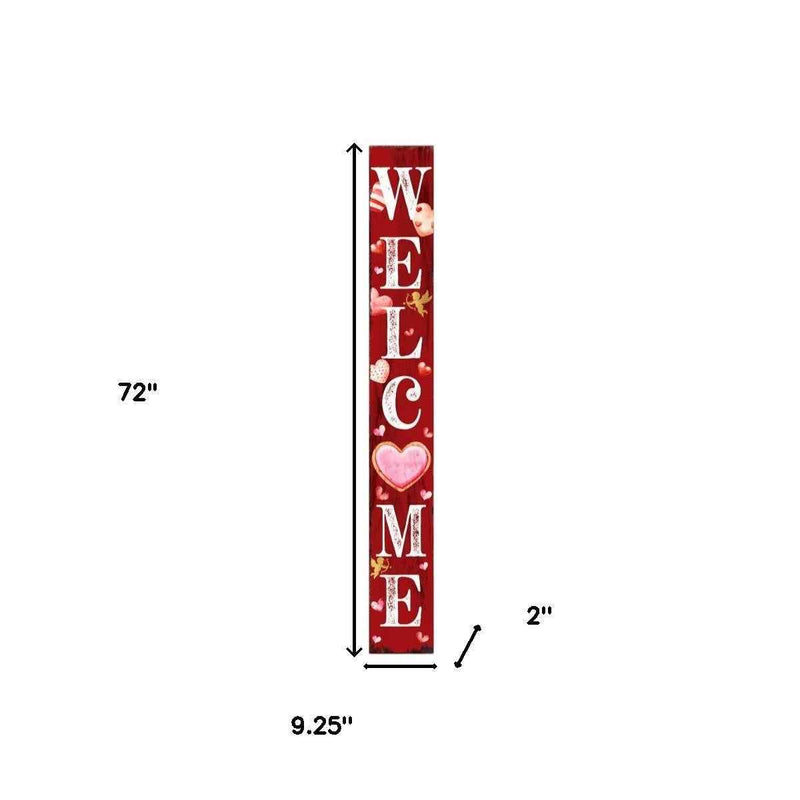 72" Pink Red And White Solid Wood Welcome Valentine's Day Heart Porch Sign