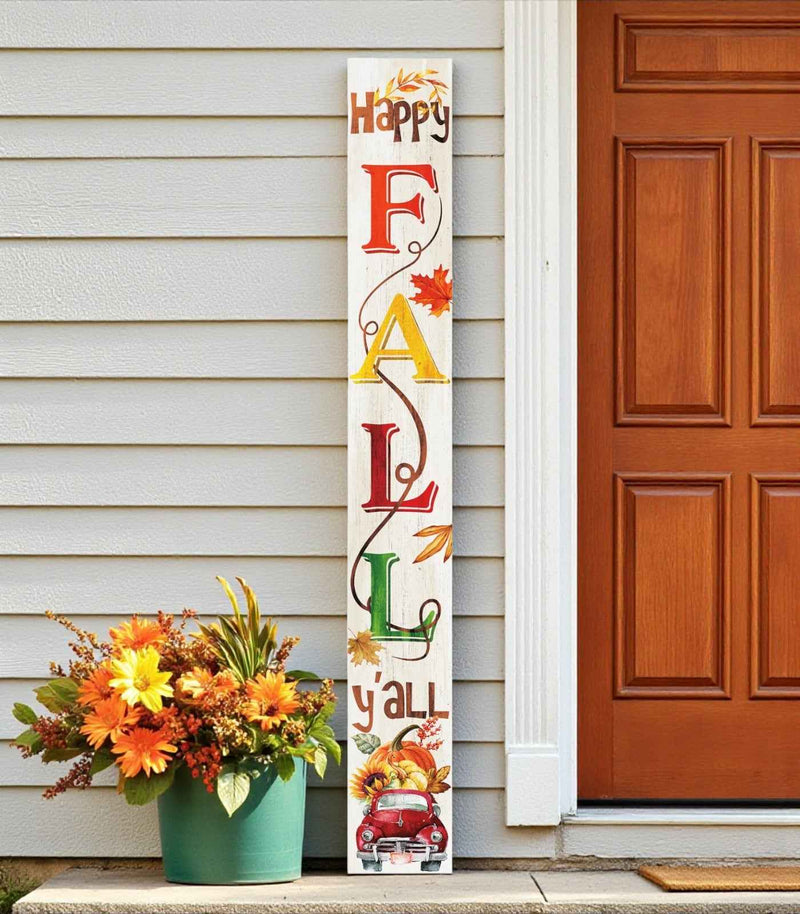 72" Brown Orange And Yellow Solid Wood Happy Fall Porch Sign