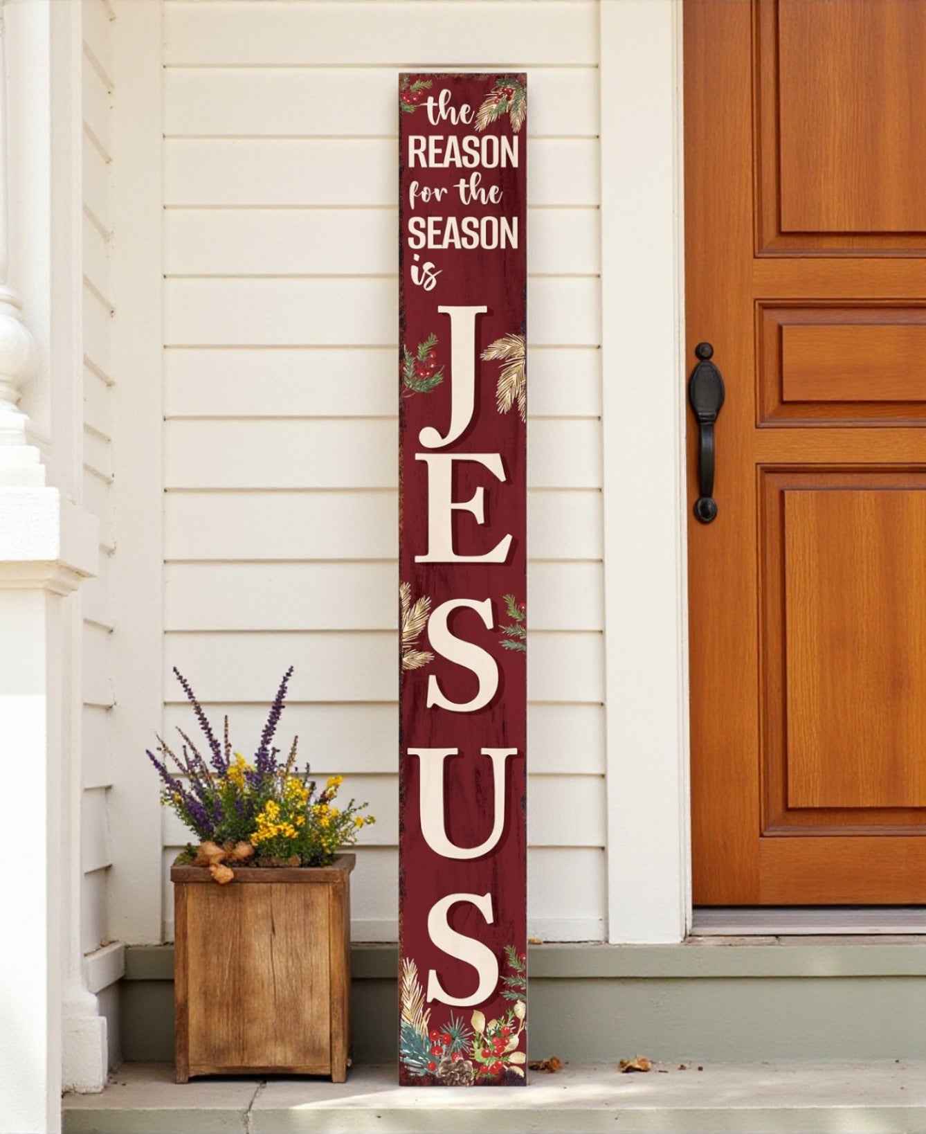 72" Red Solid Wood Reason For The Season Christmas Wreath Porch Sign