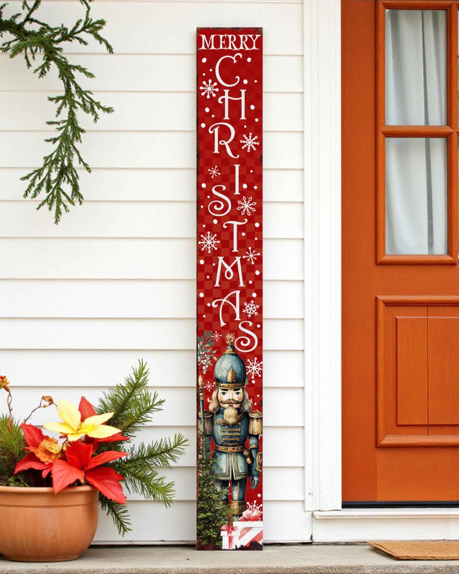 72" Red Solid Wood Merry Christmas Nutcracker Porch Sign