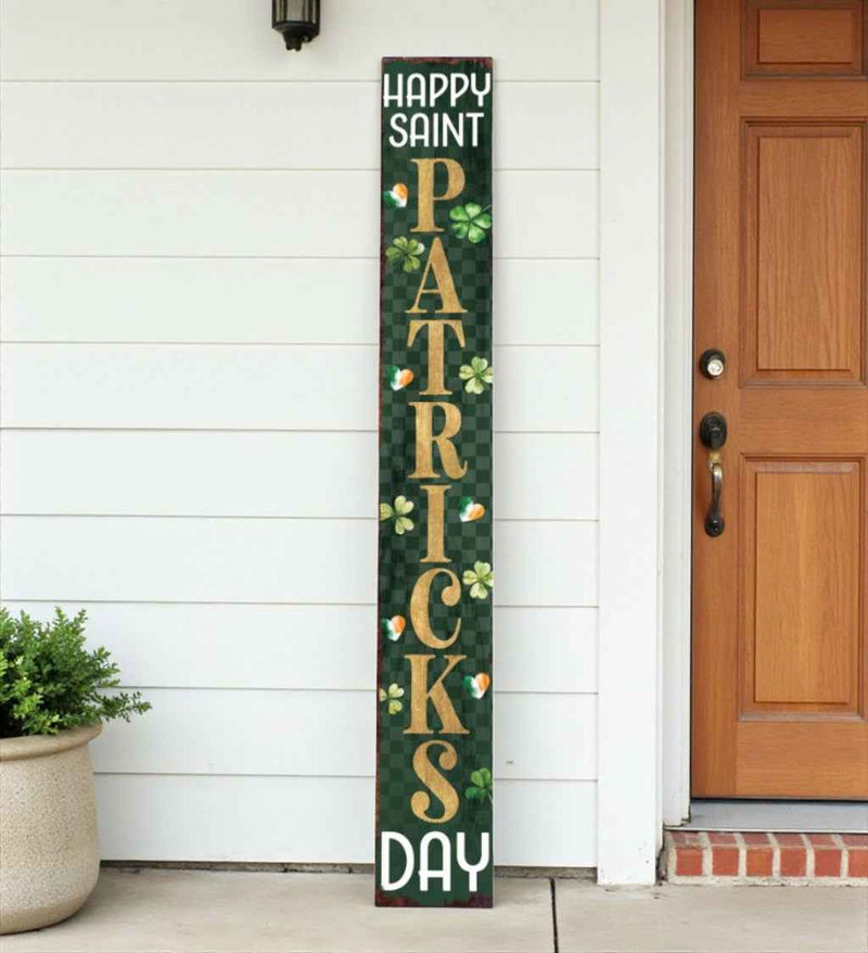 72" Gold Green And White Solid Wood Happy St Patrick's Day Porch Sign