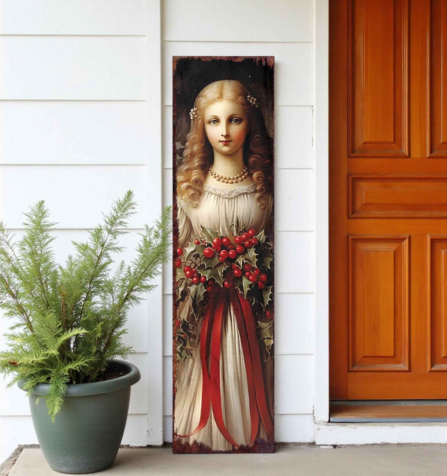 36" Black Green And Red Solid Wood Christmas Wreath Porch Sign