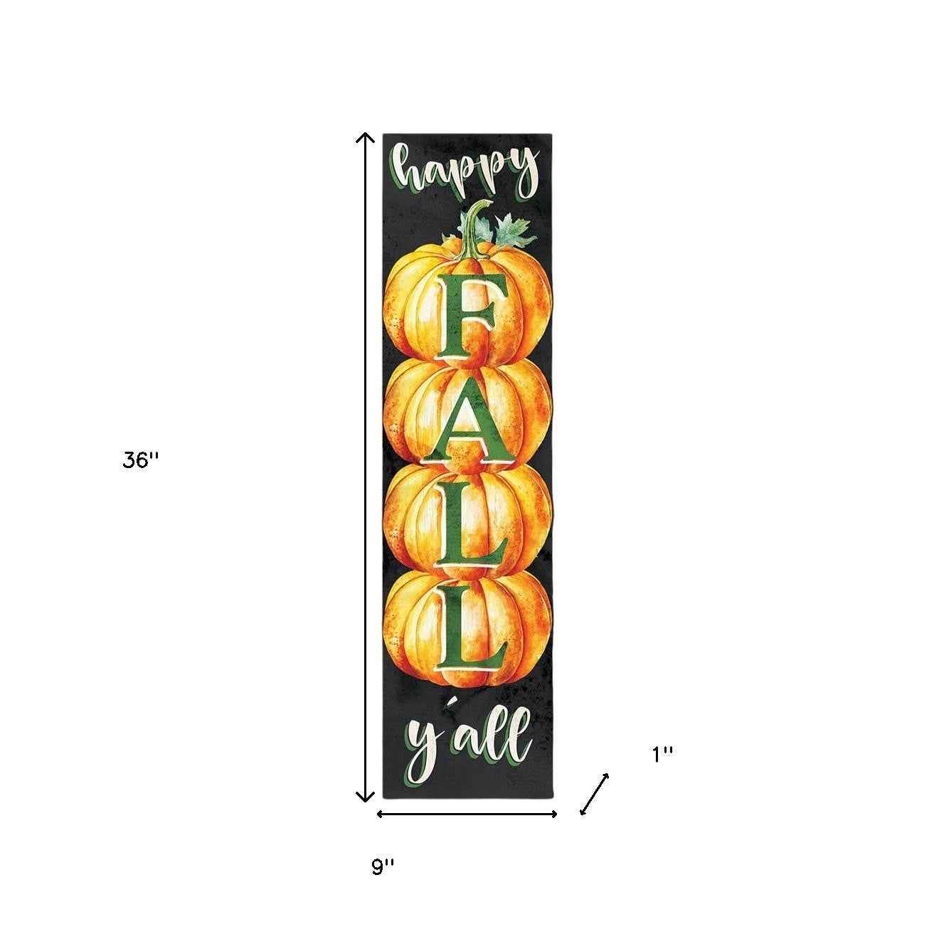 36" Black And Orange Solid Wood Happy Fall Pumpkin Porch Sign