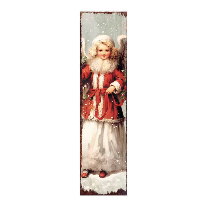 36" Red And White Solid Wood Christmas Snow Scene Porch Sign