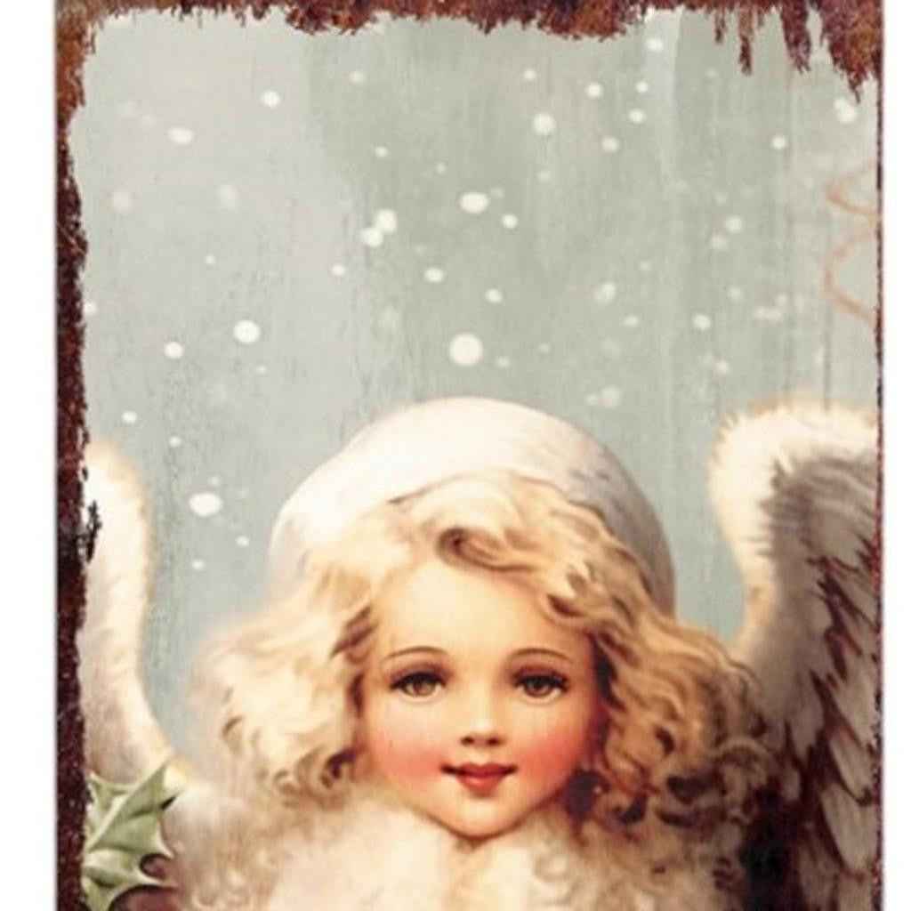 36" Red And White Solid Wood Christmas Snow Scene Porch Sign