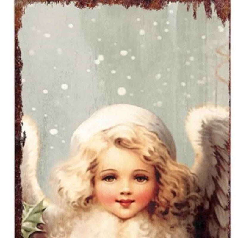 36" Red And White Solid Wood Christmas Snow Scene Porch Sign