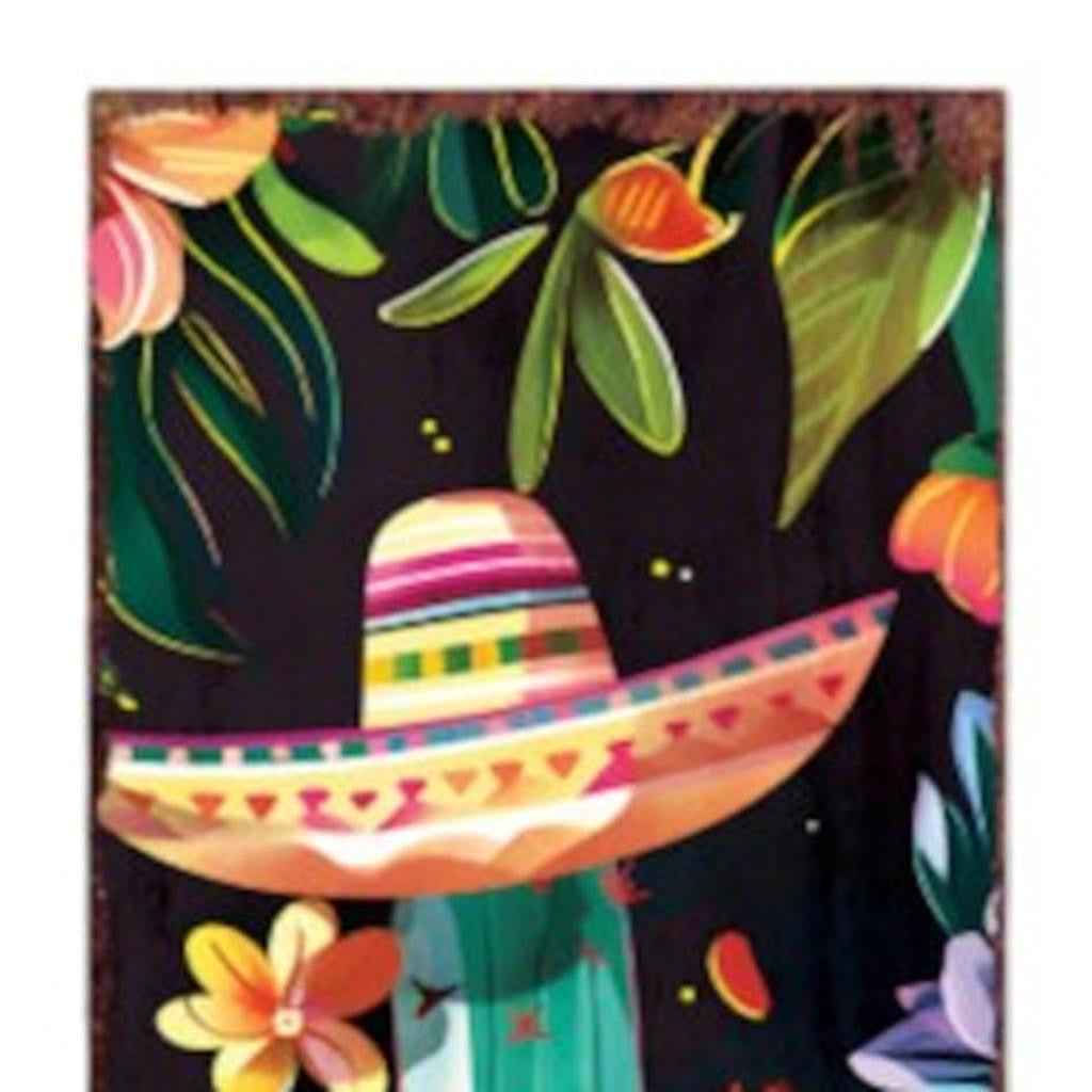 36" Black And Green Solid Wood Cinco de Mayo Cactus Porch Sign