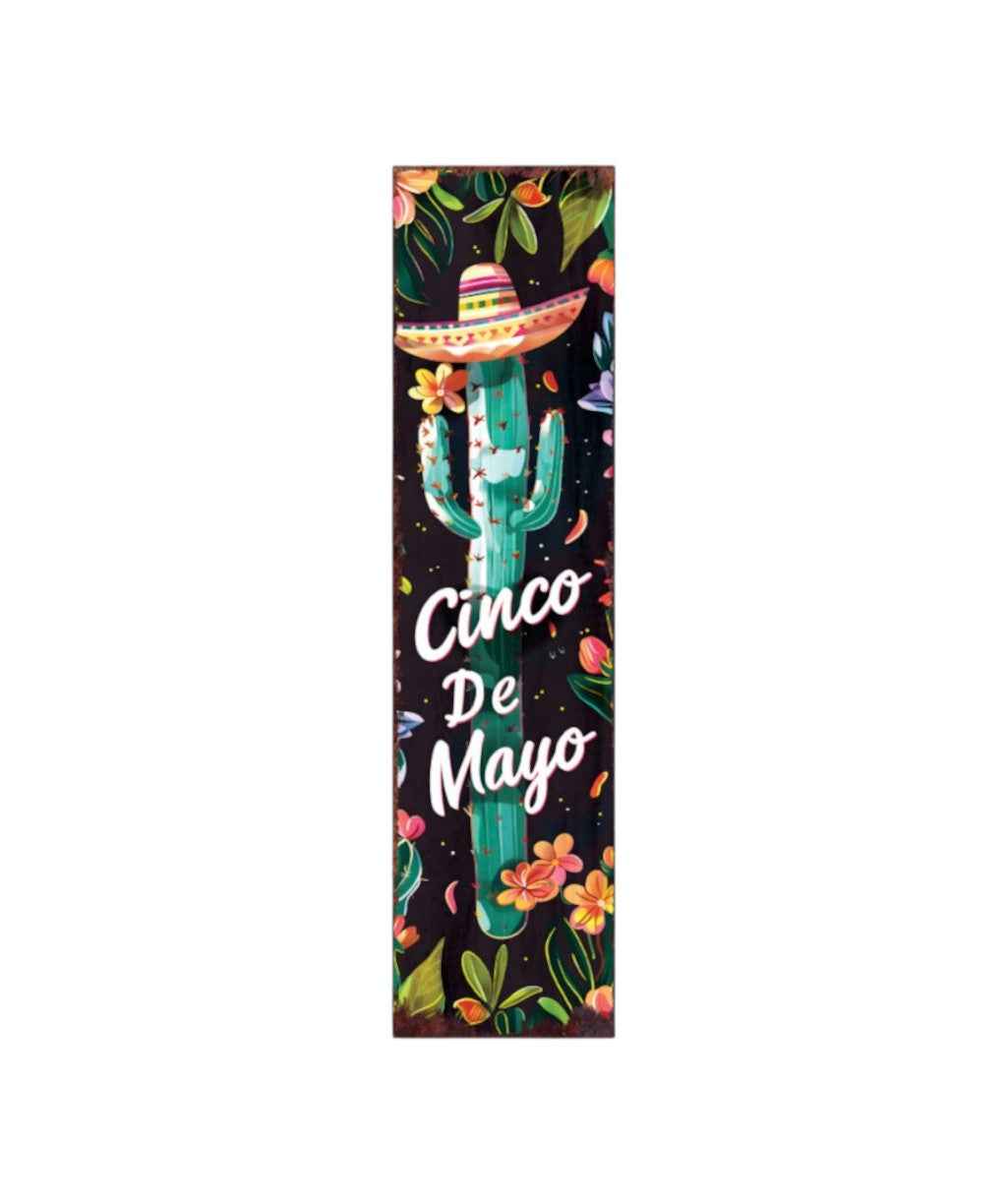 36" Black And Green Solid Wood Cinco de Mayo Cactus Porch Sign