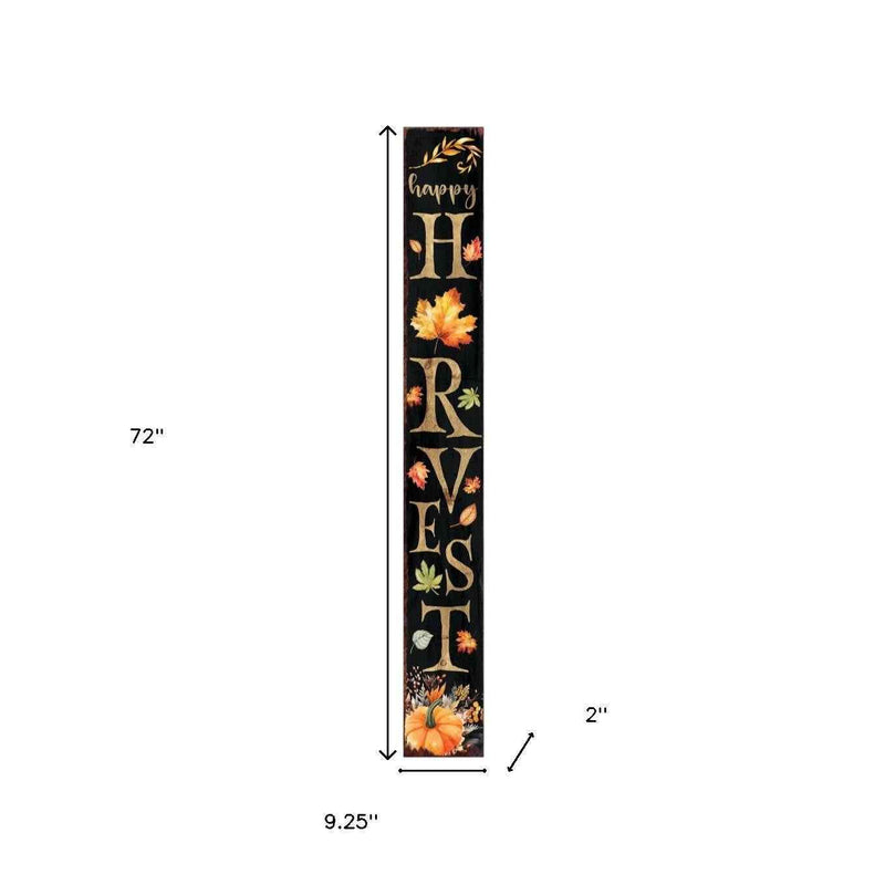 72" Black Gold And Orange Solid Wood Happy Harvest Pumpkin Porch Sign