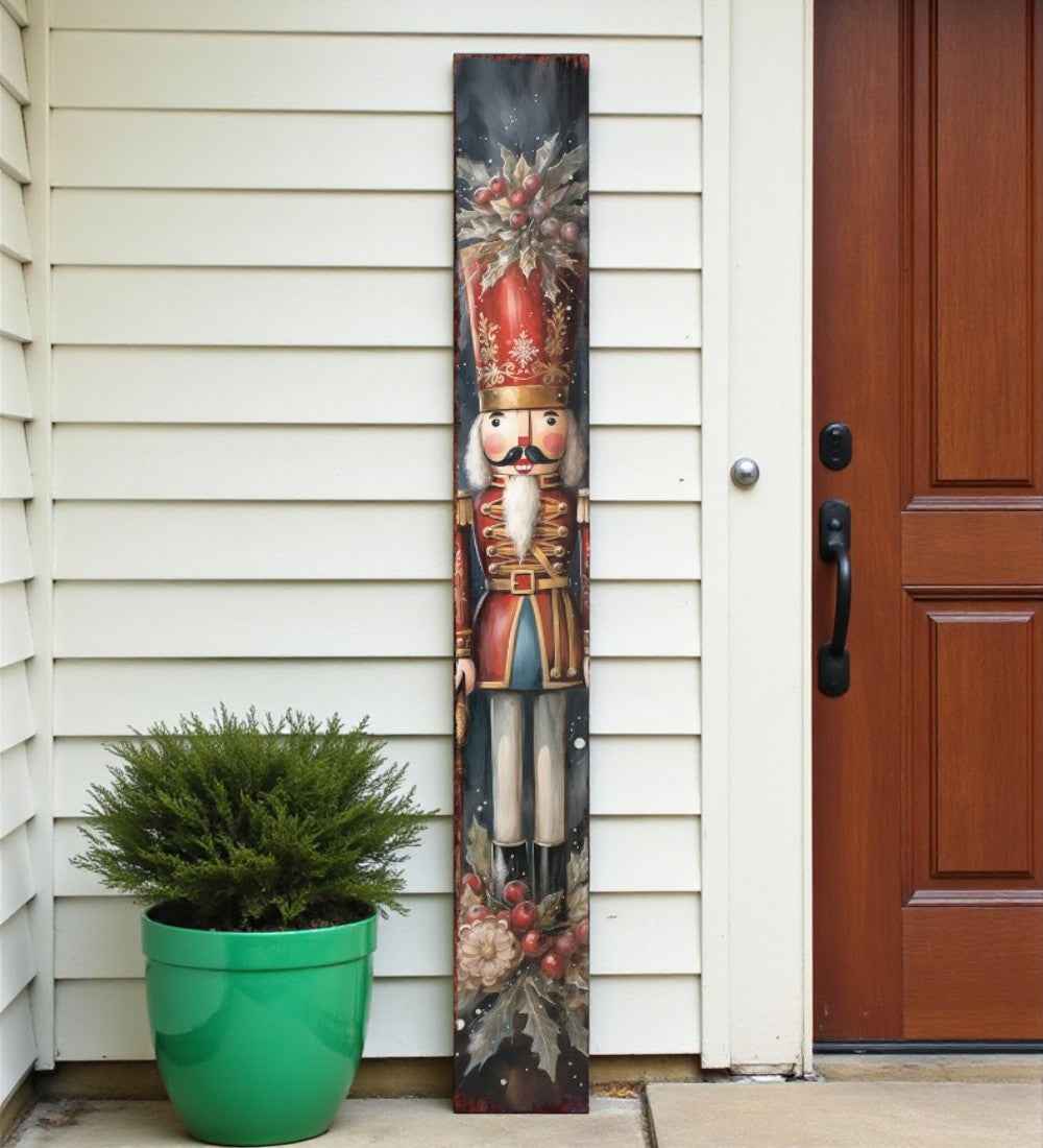 72" Black And Red Solid Wood Christmas Nutcracker Porch Sign