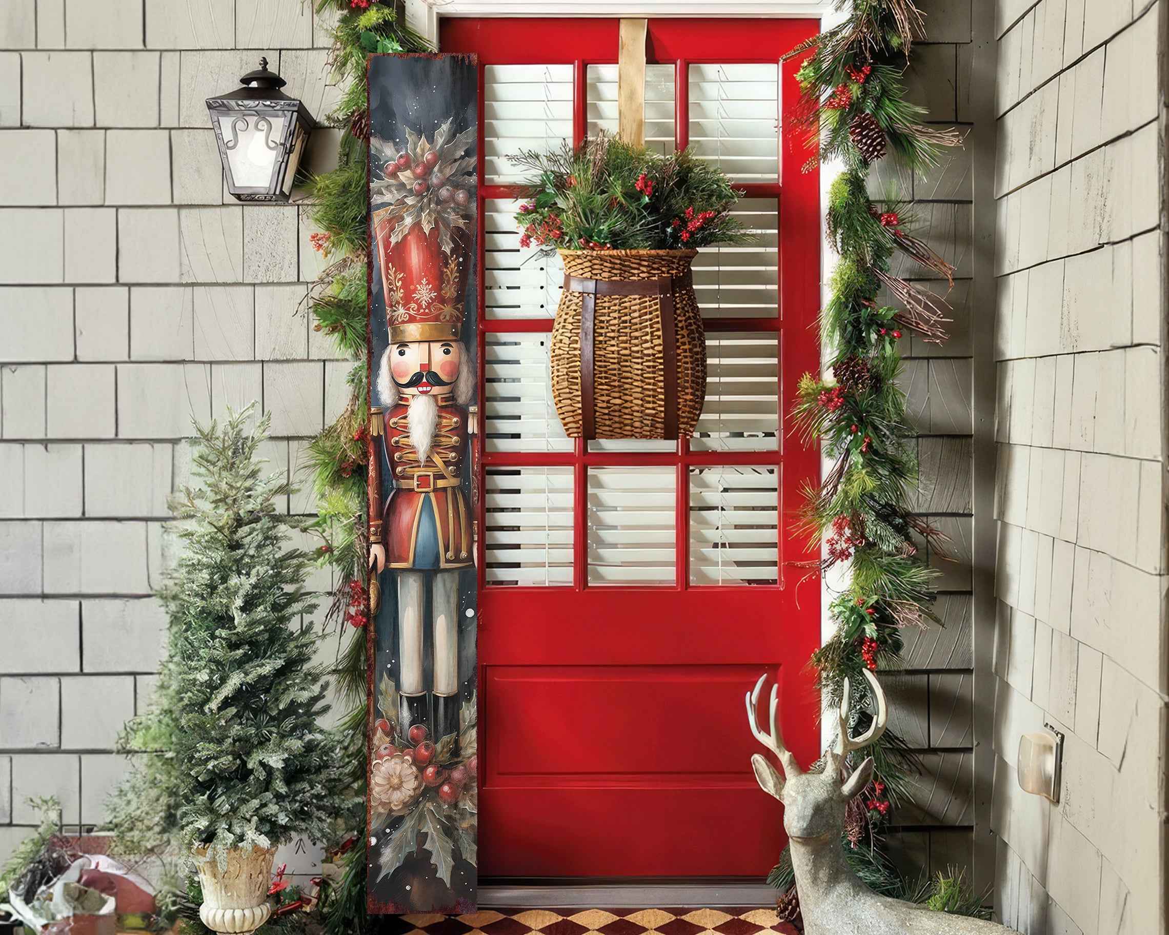 72" Black And Red Solid Wood Christmas Nutcracker Porch Sign