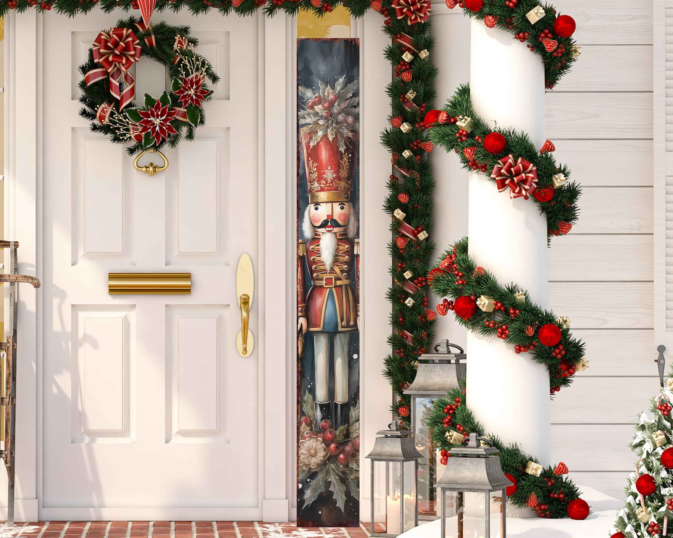 72" Black And Red Solid Wood Christmas Nutcracker Porch Sign