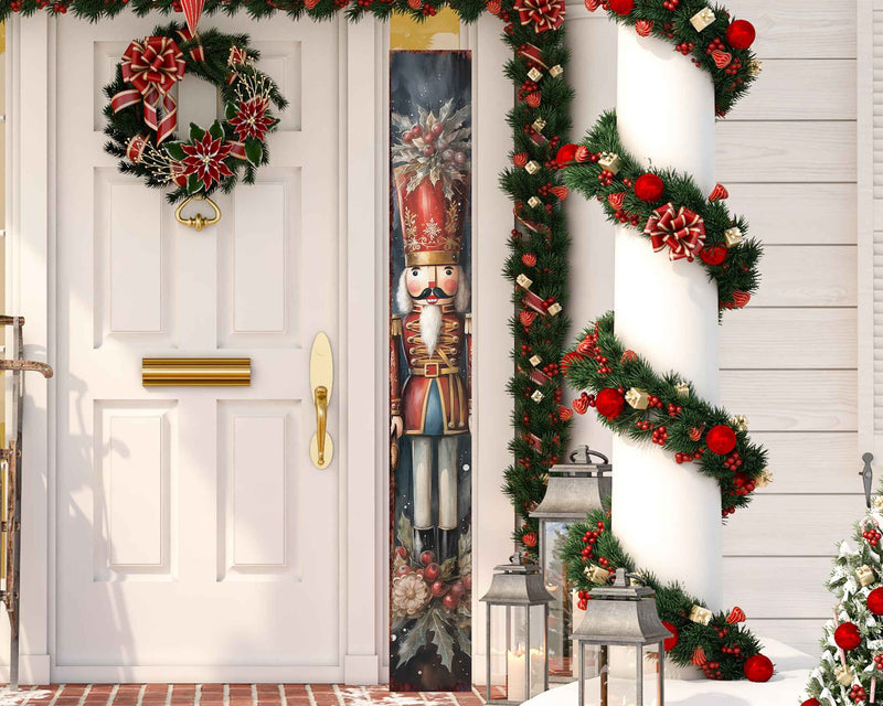 72" Black And Red Solid Wood Christmas Nutcracker Porch Sign