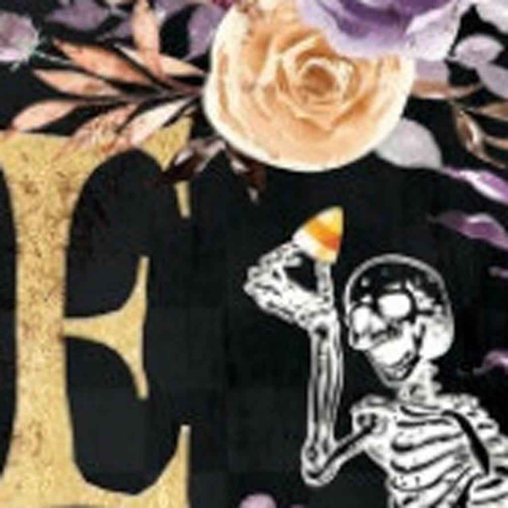 36" Black Gold And Purple Solid Wood Eek Halloween Skeleton Porch Sign