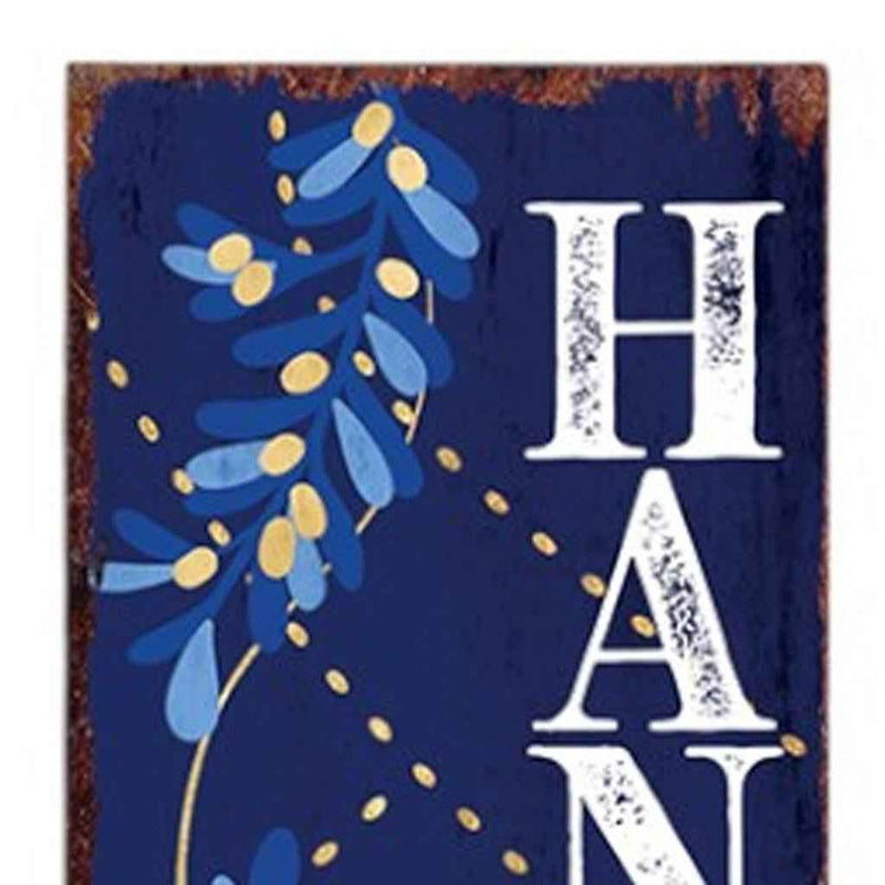 36" Blue White And Gold Hanukkah Tree Solid Wood Porch Sign