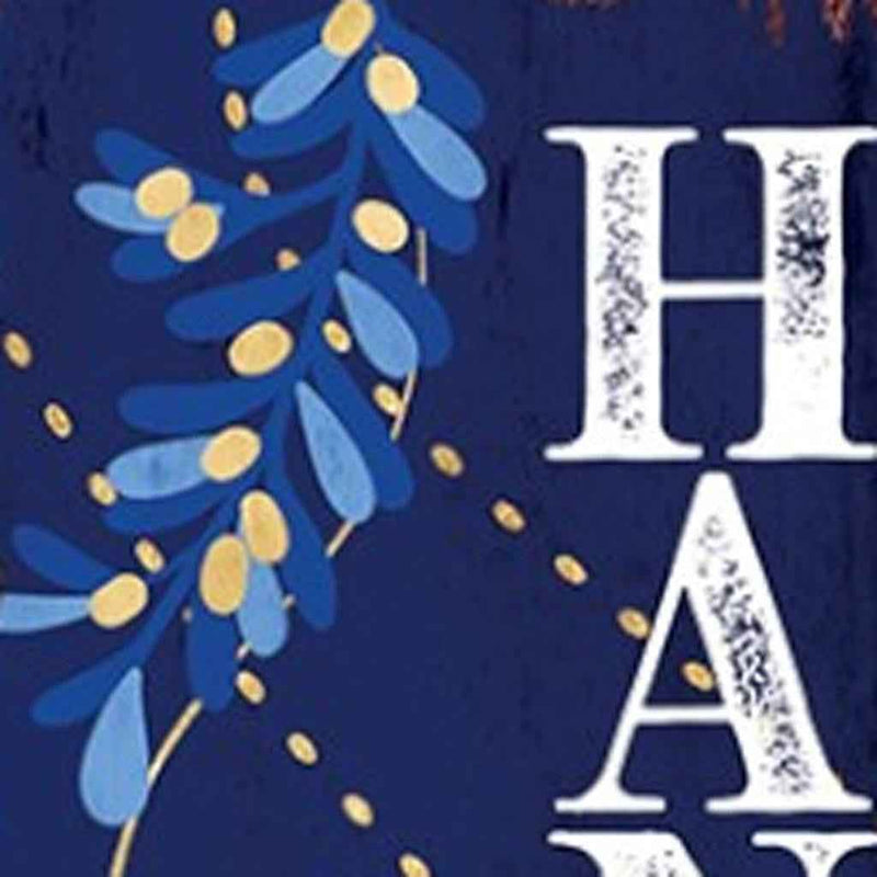 36" Blue White And Gold Hanukkah Tree Solid Wood Porch Sign