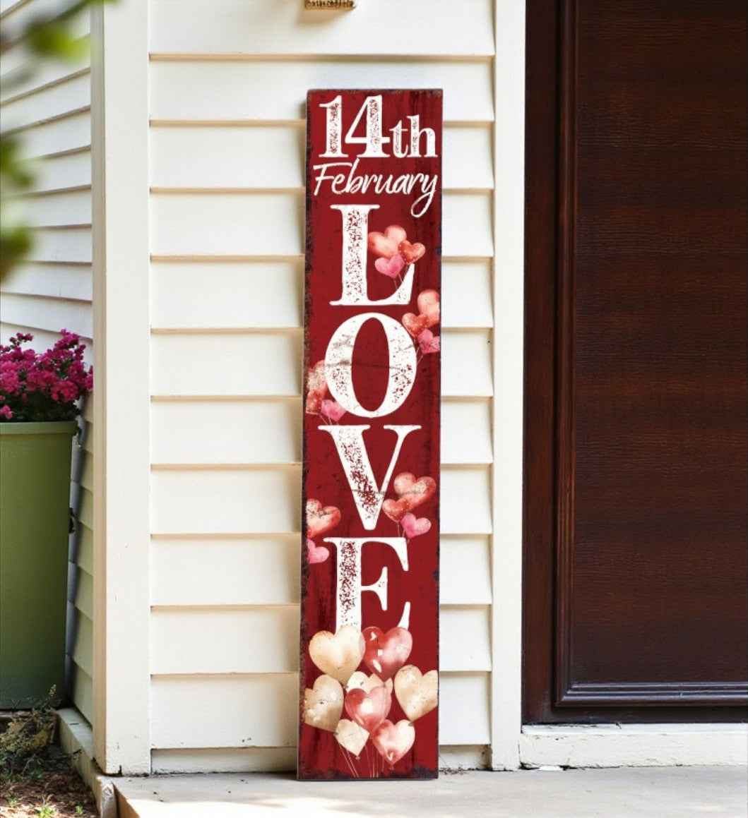 48" Red And White Solid Wood Love Valentine's Day Porch Sign