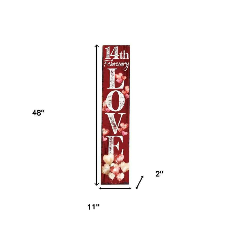 48" Red And White Solid Wood Love Valentine's Day Porch Sign