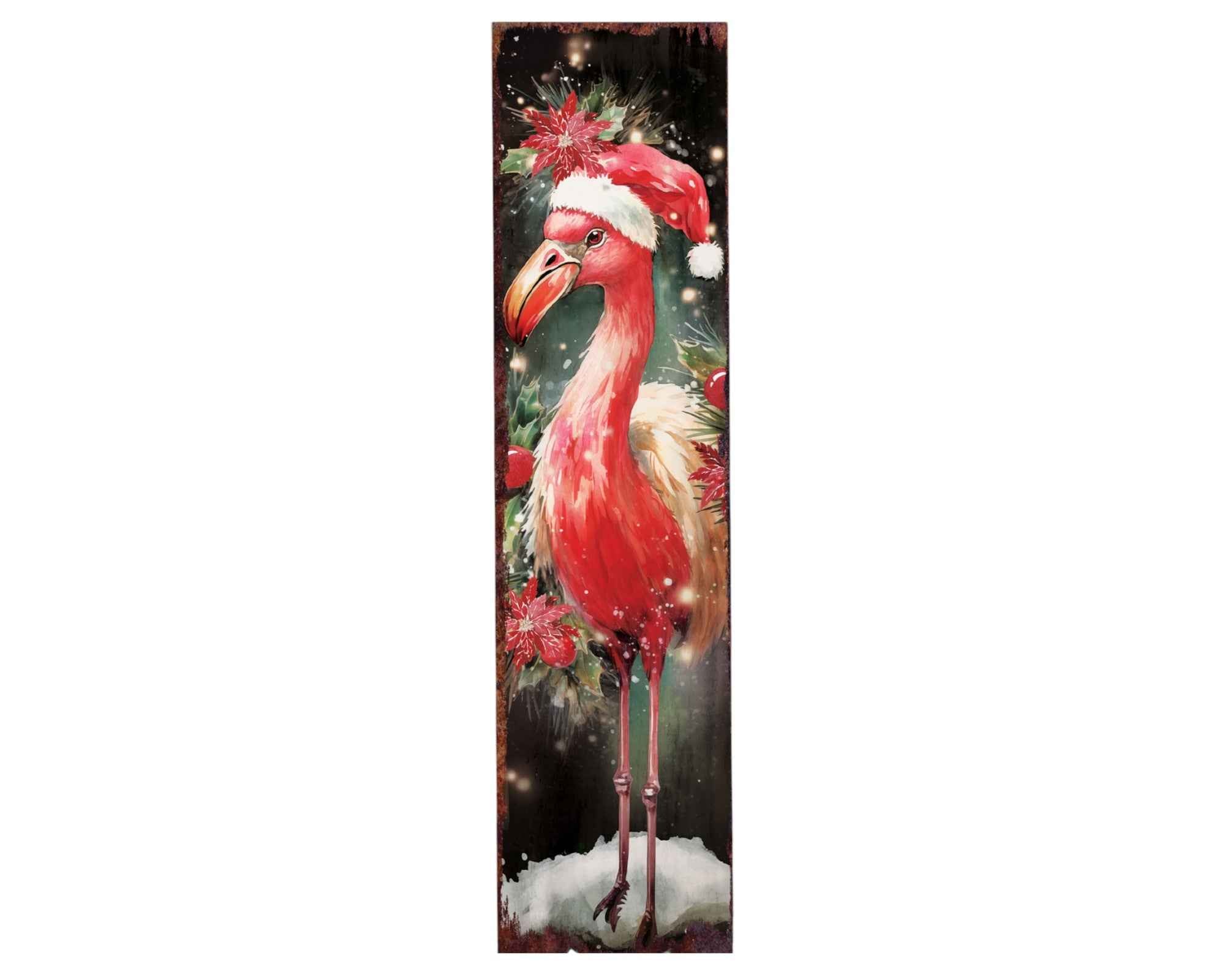 36" Black And Pink Solid Wood Christmas Flamingo Porch Sign