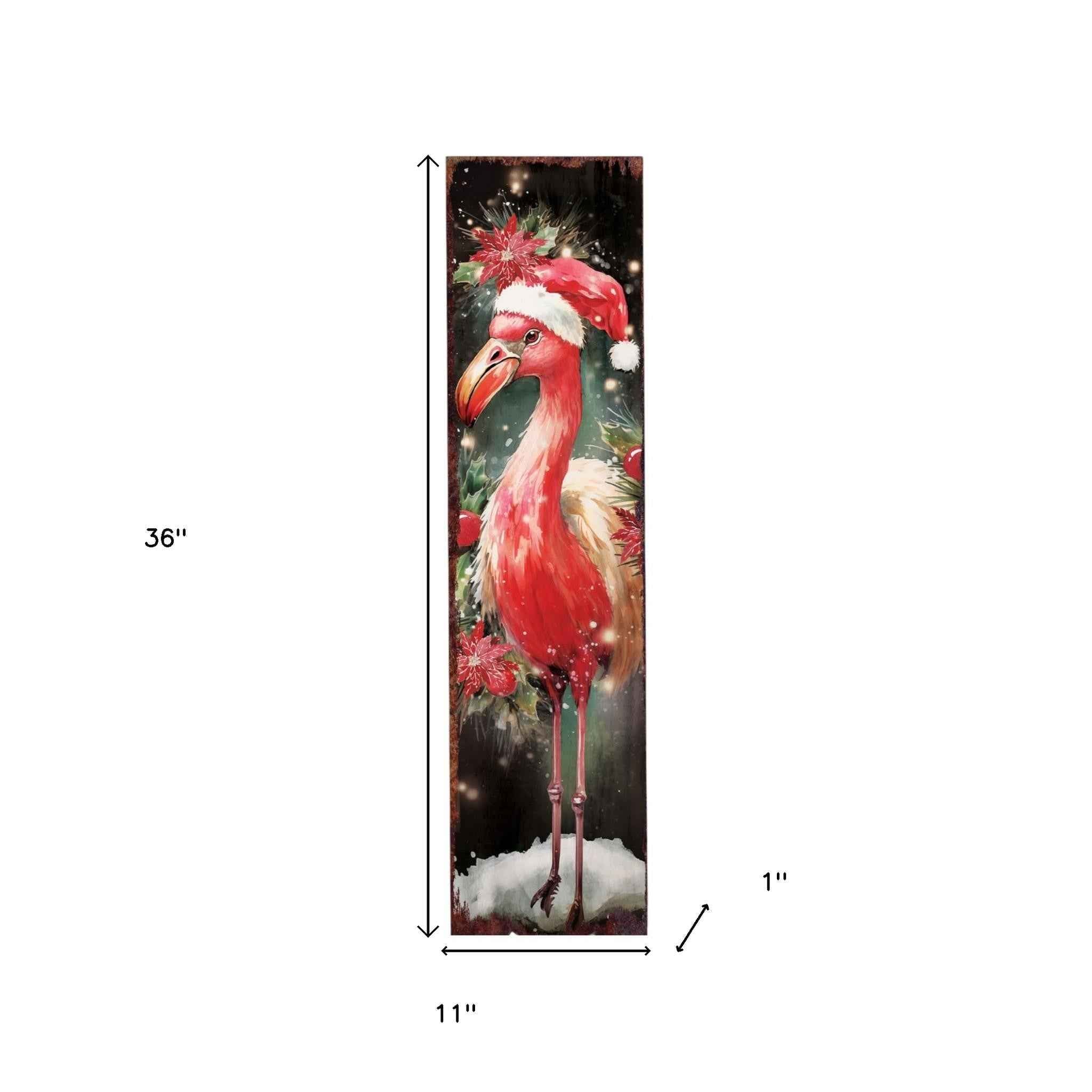 36" Black And Pink Solid Wood Christmas Flamingo Porch Sign