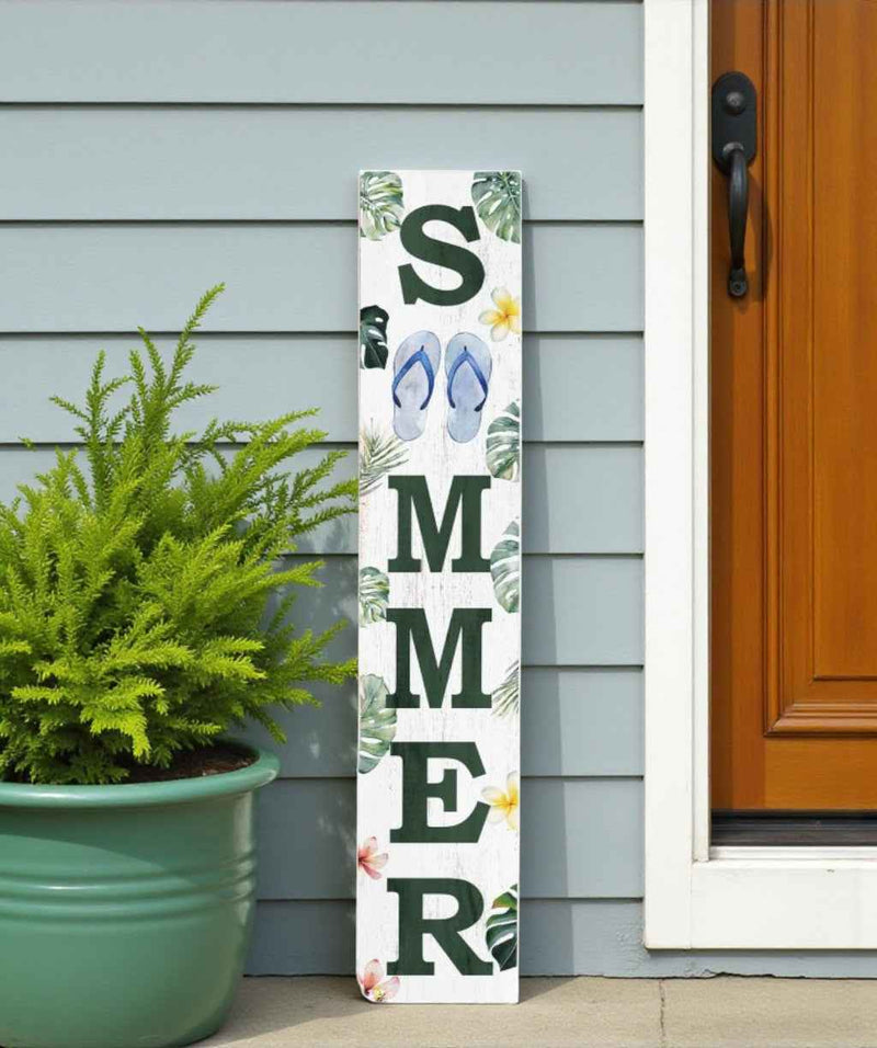 48" White And Green Solid Wood Summer Porch Sign